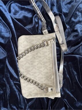 Michael Kors Cream Crossbody with Silver Chain and Strap